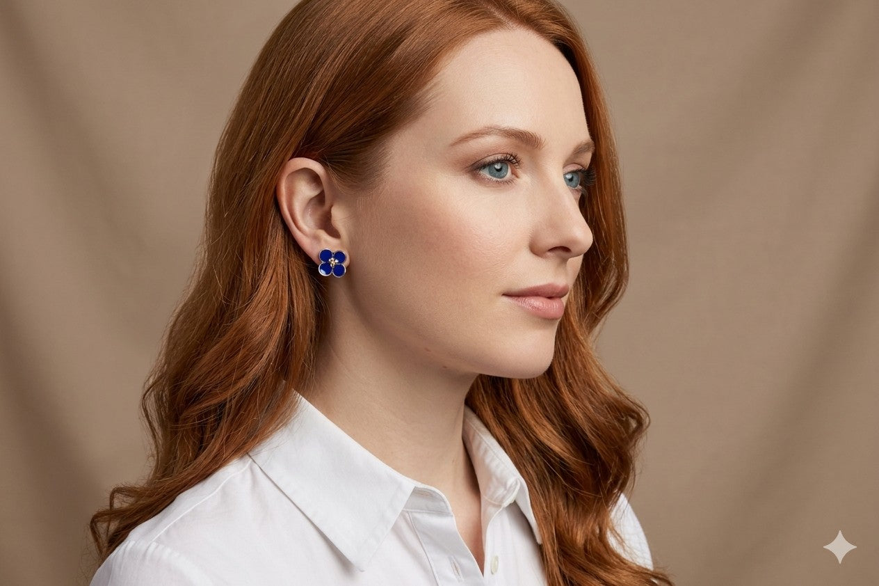 Pendientes SWEET FLOWER pequeños en azul y plateado