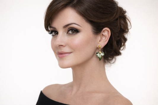 Pendientes hoja pequeña metalizada en verde