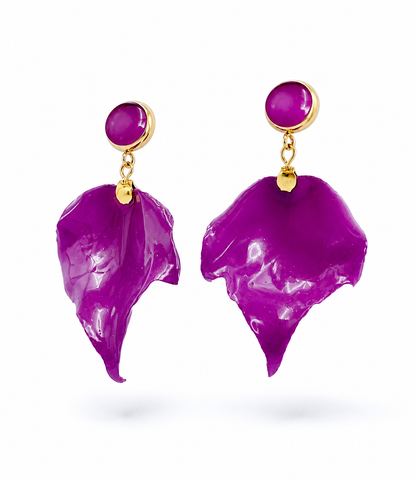 Pendientes hoja mediana en color buganvilla
