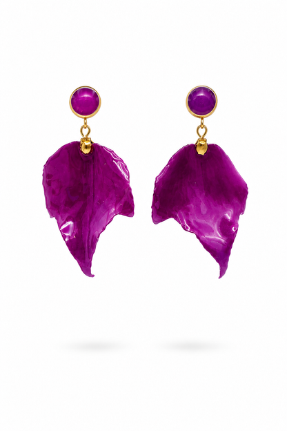 Pendientes hoja mediana en color buganvilla