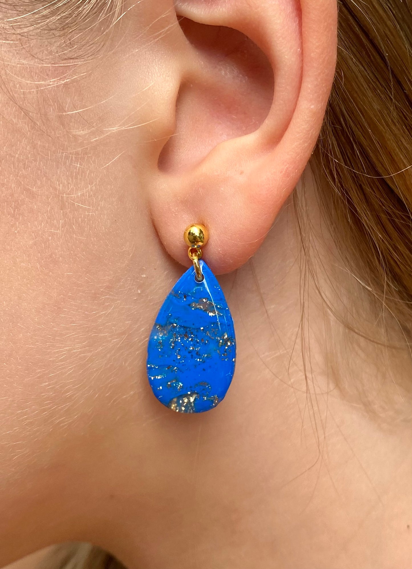 Pendientes gota azul y dorado