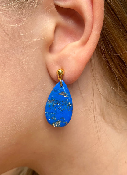 Pendientes gota azul y dorado