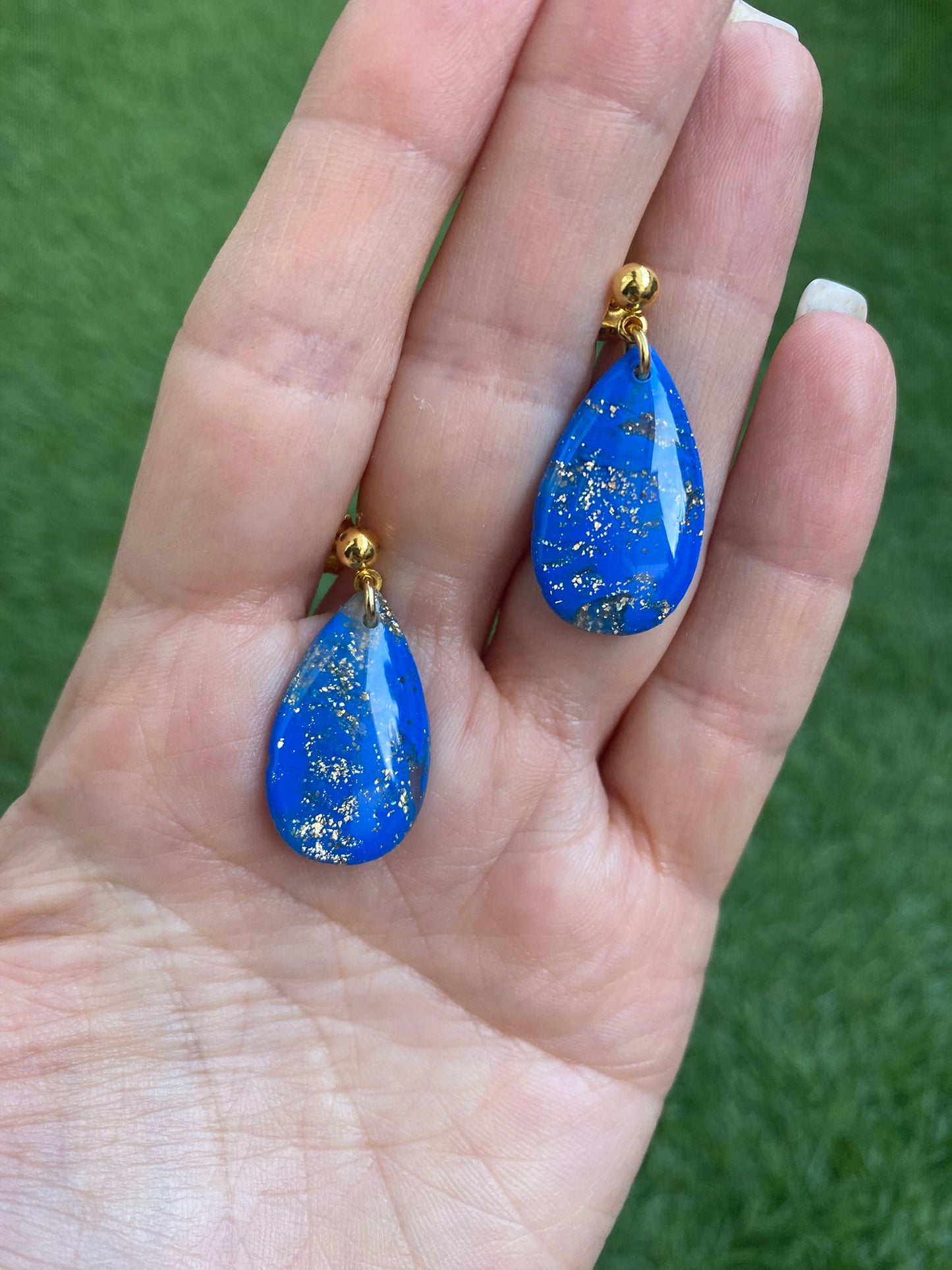 Pendientes gota azul y dorado