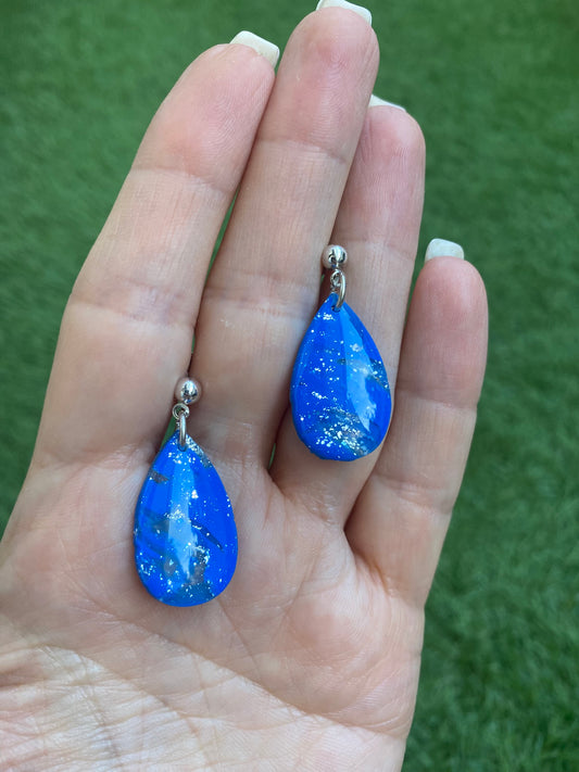 Pendientes gota azul y plata