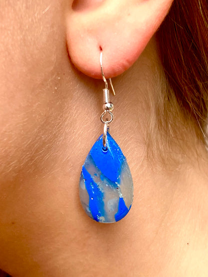 Pendientes gota azul y plata gancho
