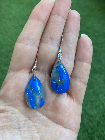 Pendientes gota azul y plata gancho