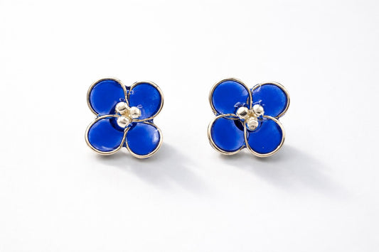 Pendientes SWEET FLOWER pequeños en azul y plateado