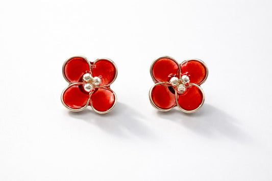 Pendientes SWEET FLOWER pequeños en buganvilla y plateado