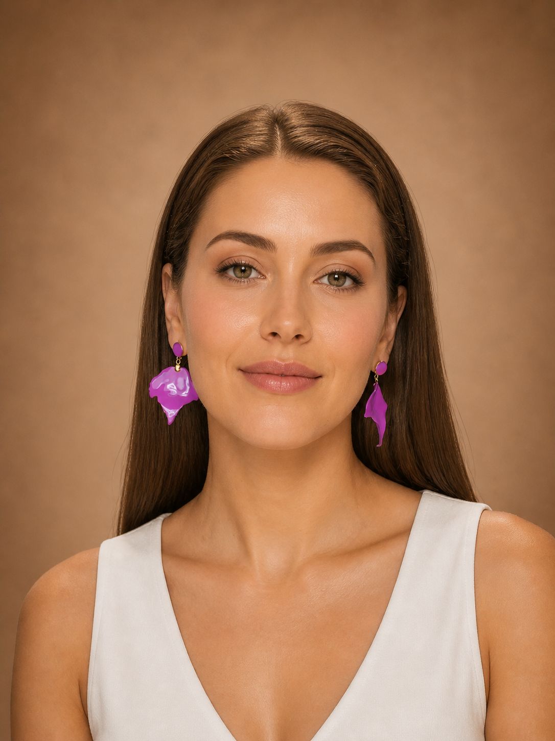 Pendientes hoja mediana en color buganvilla