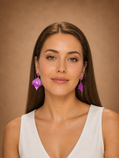 Pendientes hoja mediana en color buganvilla