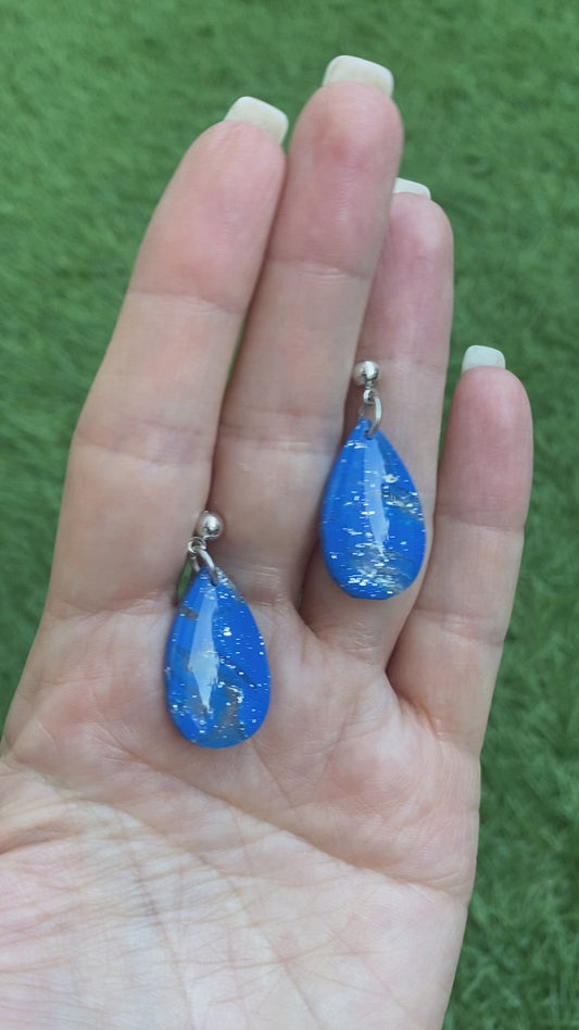 Pendientes gota azul y plata