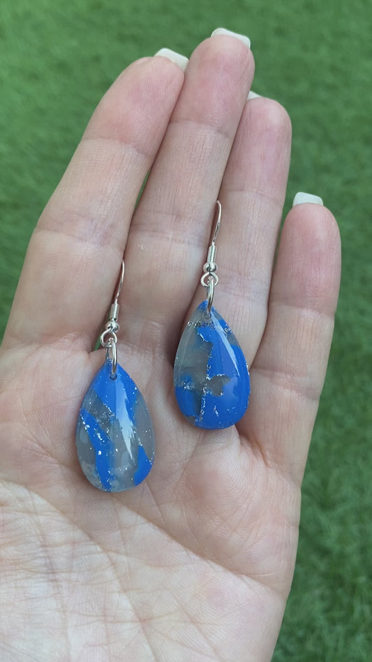 Pendientes gota azul y plata gancho